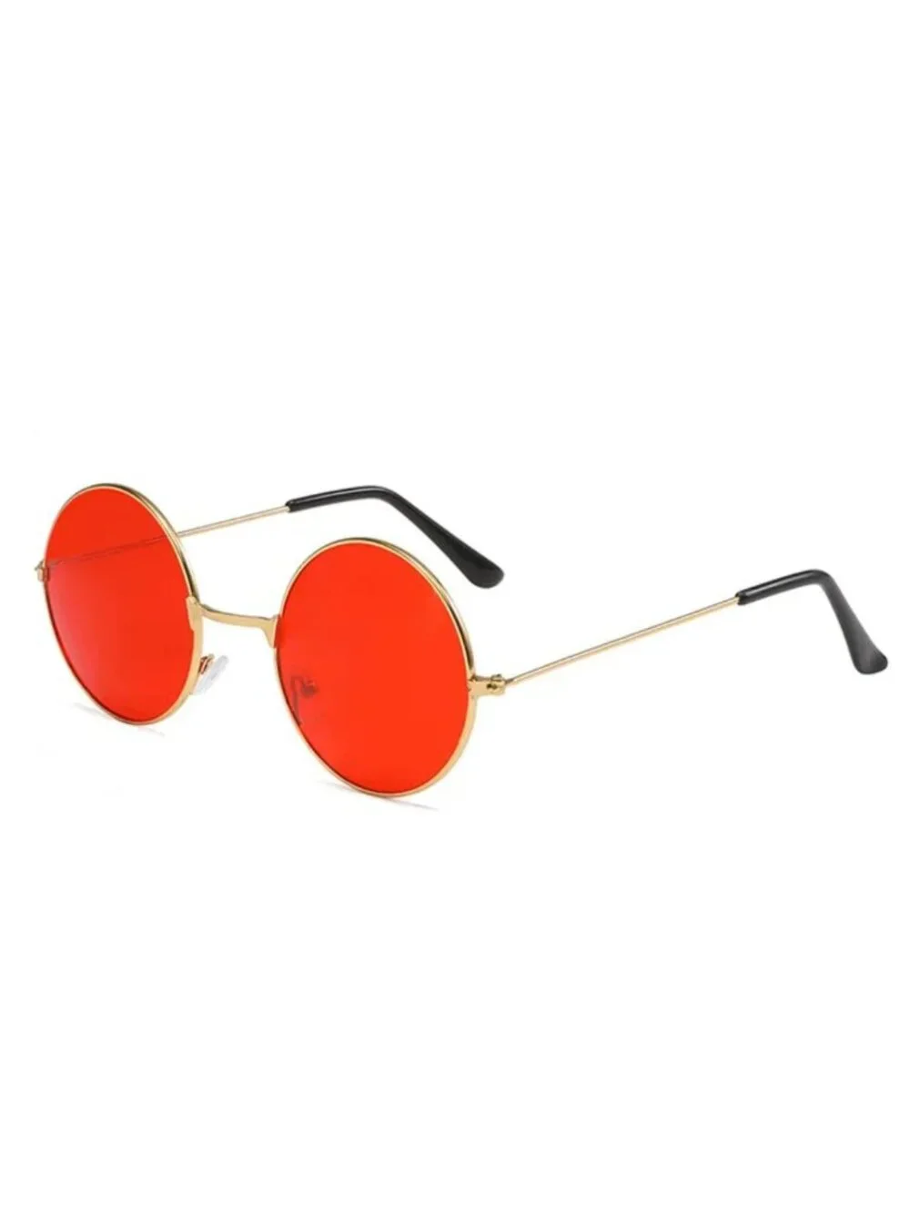 Retro Round Sunglasses With Gold Metal Frame & Red Lenses
